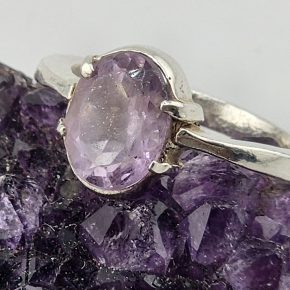 AMETHYST ROSE CUT SOLITARY RING HANDMADE IS STERLING SILVER SZ 7 - Picture 7 of 7